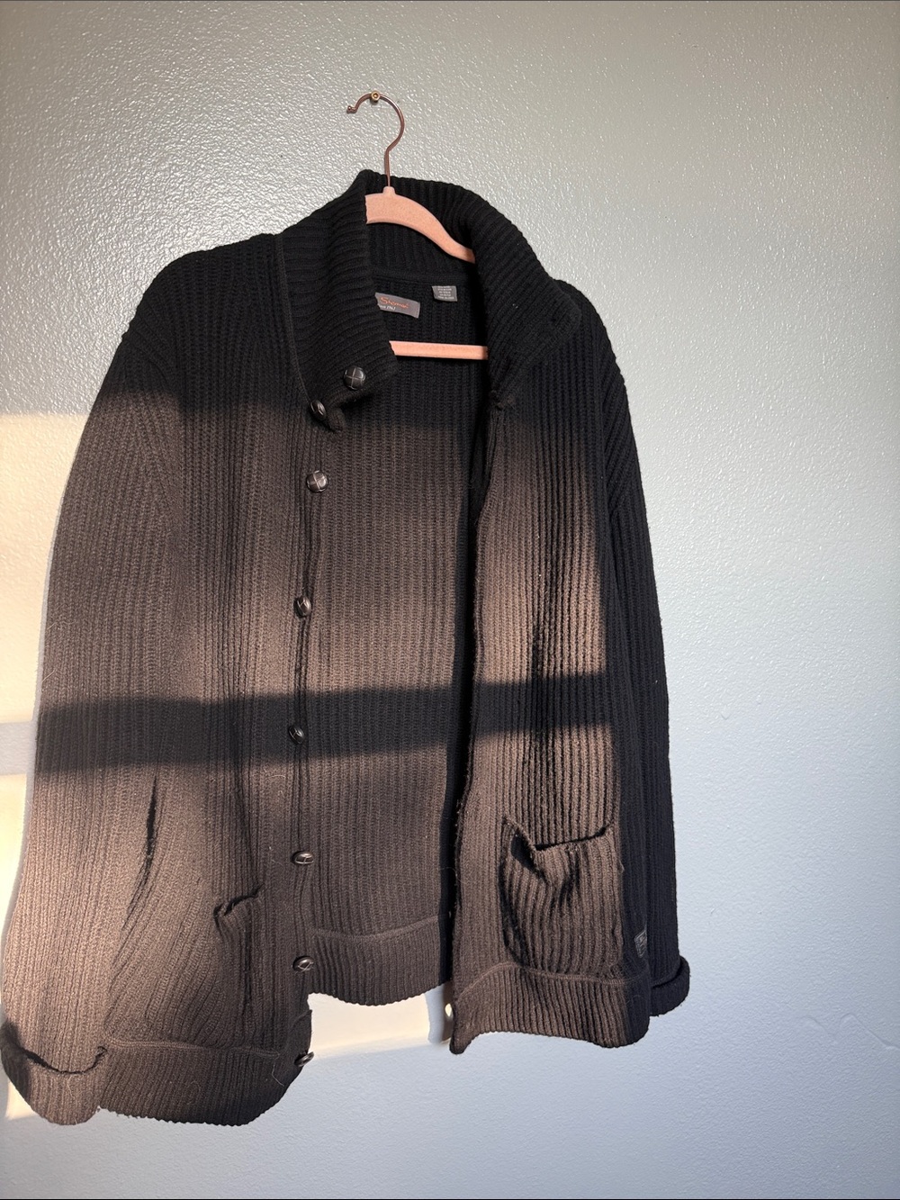 Ben Sherman Black Ribbed Shawl-Collar Button Cardigan